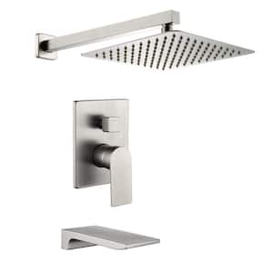 Cerica Single-Handle 2-Spray Square Shower Faucet with Tub Waterfall Spout in Brushed Nickel Valve Included