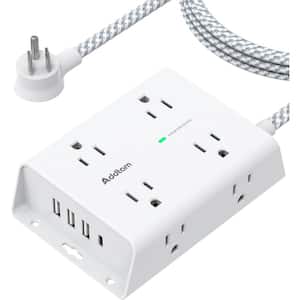 8-Outlet Surge Protector Power Strip with 4 USB Ports, 3-Side Outlet Extender Strip and 5 ft. Cord Flat Plug in White
