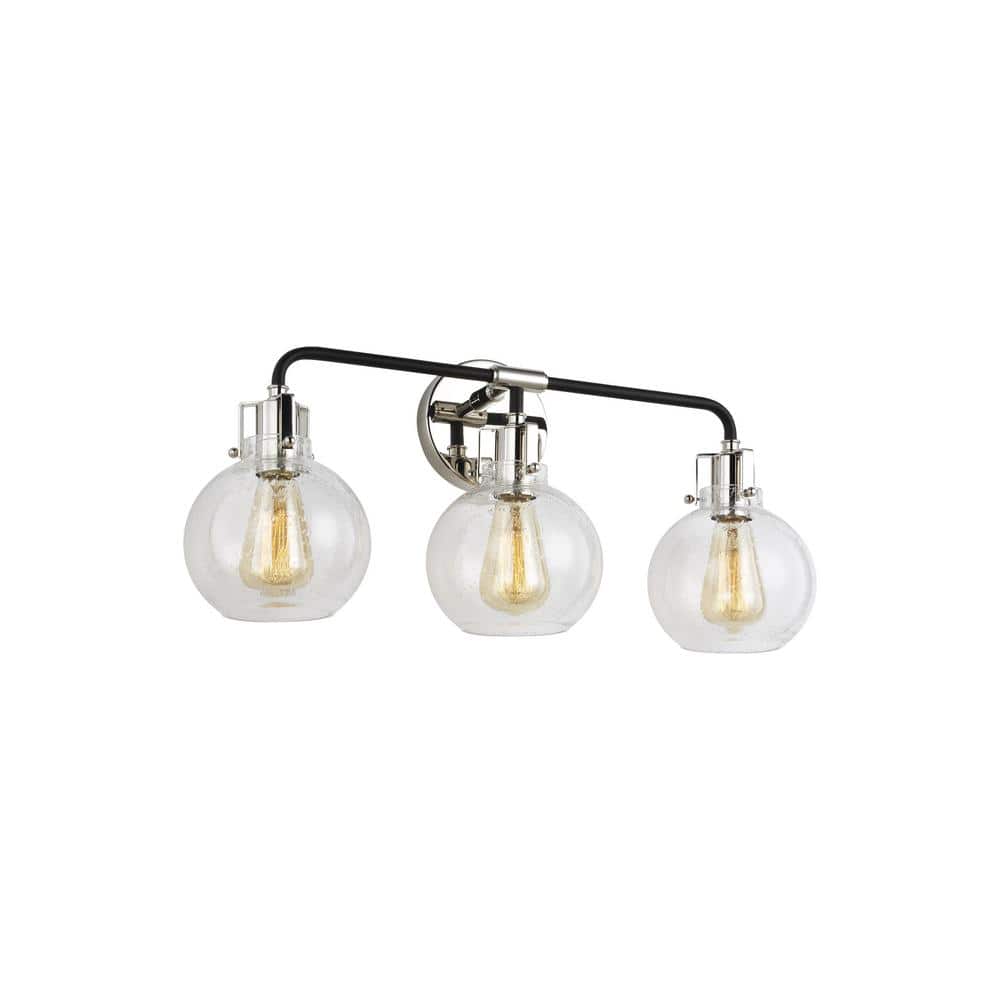 Clara 3-Light Polished Nickel and Black Vanity Light
