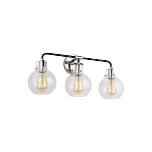 Clara 24 in. 3-Light Polished Nickel Vanity Light with Clear Seeded Glass