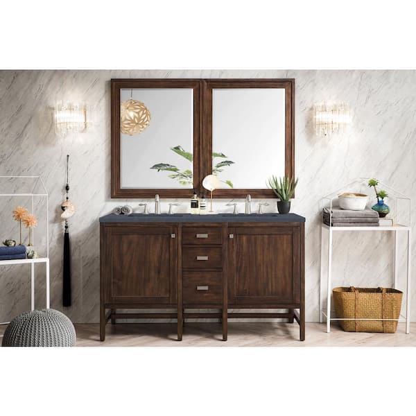 James Martin Vanities Addison 60 in. W x 23.5 in.D x 35.5 in. H Double Bath Vanity in Mid Century Acacia w/ Quartz Top in Charcoal Soapstone