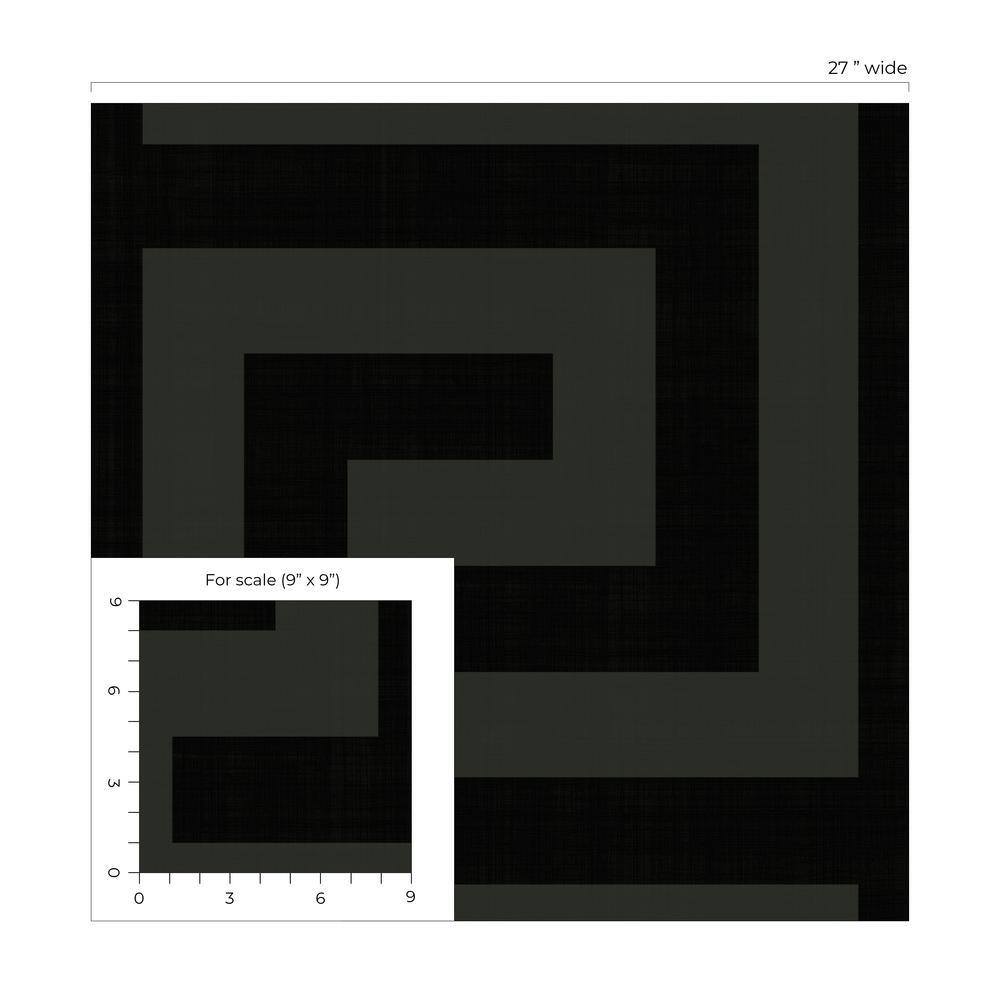 Ebony and Graphite Greek Key Peel and Stick Wallpaper