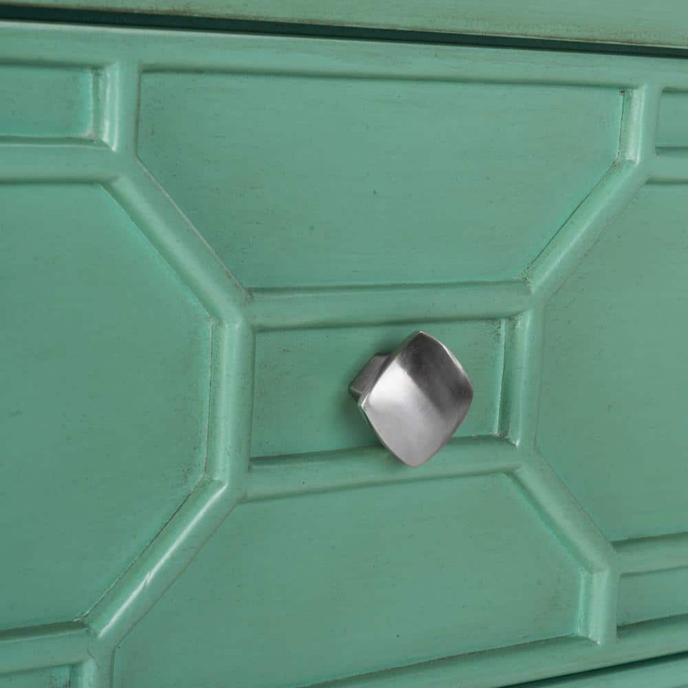 Transitional Turquoise Solid Rubberwood 3-Drawer Chest