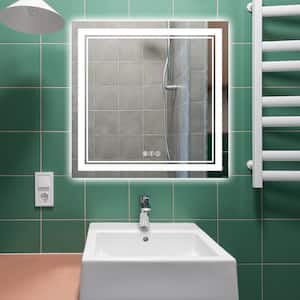 Odele 36 in. W x 36 in. H Medium Square Frameless Anti-Fog Wall Mount Bathroom Vanity Mirror in Silver