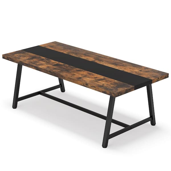 Tribesigns Cassey 70.9 in. Rectangle Conference Table 6 ft. Meeting Table Rustic Brown With Black Wood Computer Desk