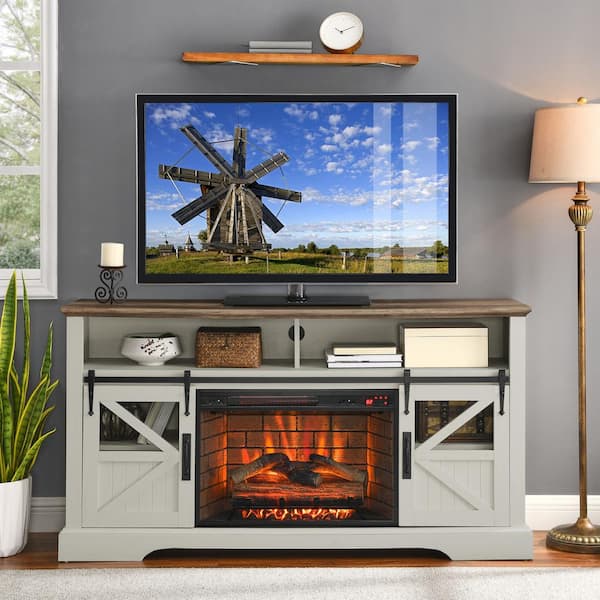 60 in. Freestanding Infrared Electric Fireplace in White