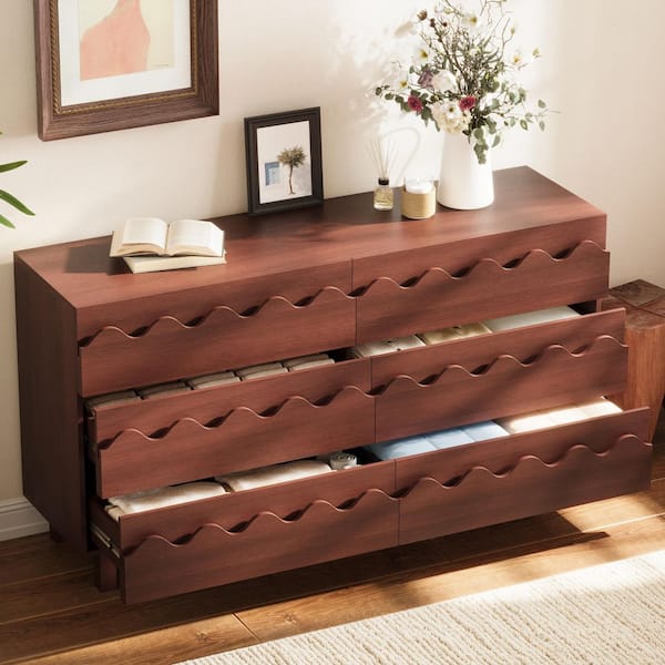 Harper & Bright Designs Modern Walnut 6-Drawer Dresser 60 in. Wide ...