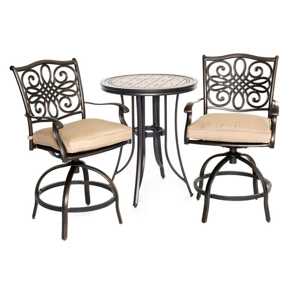 Metal Round Patio Bistro Set, Outdoor High Top Bistro Table And Chairs