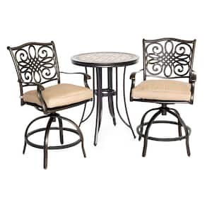 Monaco 3-Piece Metal Round Patio Bistro Set with Natural Oat Cushions