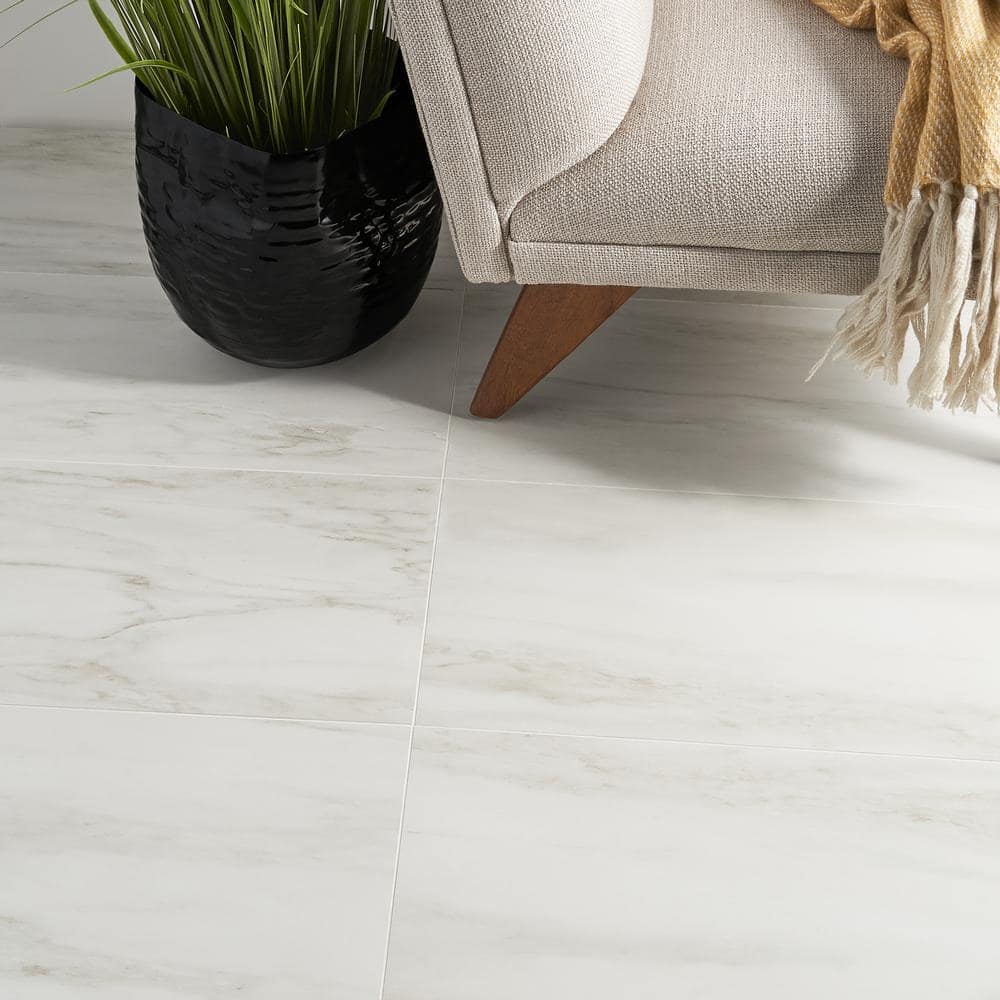 Saroshi 12" x 24" Matte White Marble Look Porcelain Tile