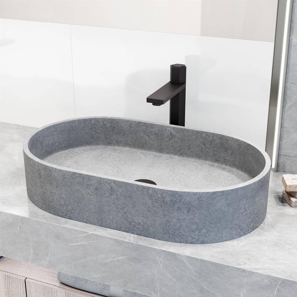 Sagrada Gothic Gray Oval Vessel Sink in Concrete Stone 24"x14"