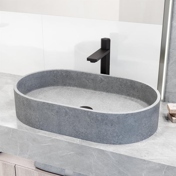 Sagrada Gothic Gray Concreto Stone 24 in. L x 14 in. W x 5 in. H Oval Vessel Bathroom Sink