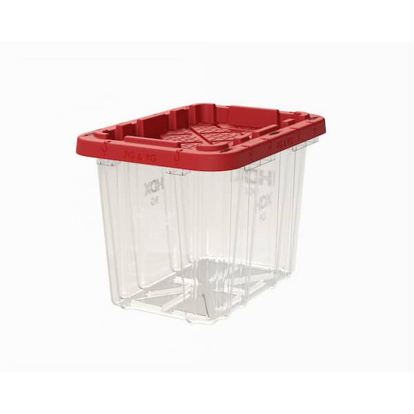 9 Gal. Tough Storage Tote in Clear with Red Lid