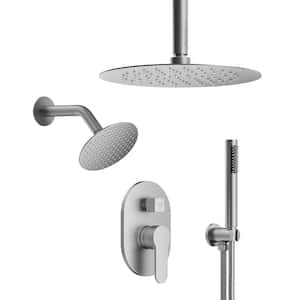 3-Spray Patterns 10, 6 in. Single Handle Ceiling,Wall Mount Fixed Shower Head Dual Shower Head in Brushed Nickel