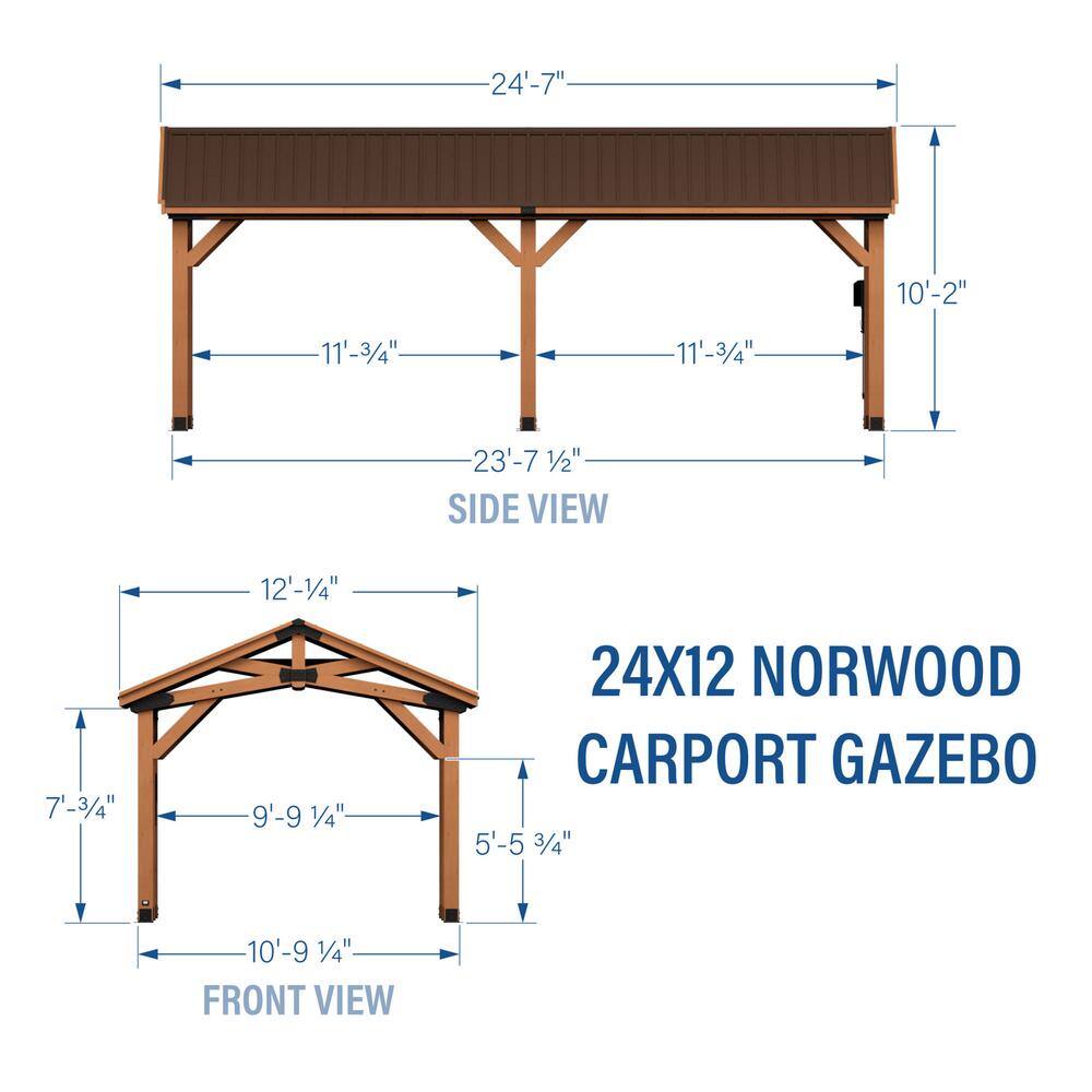 Norwood 24x12 Brown Cedar and Steel Carport Gazebo