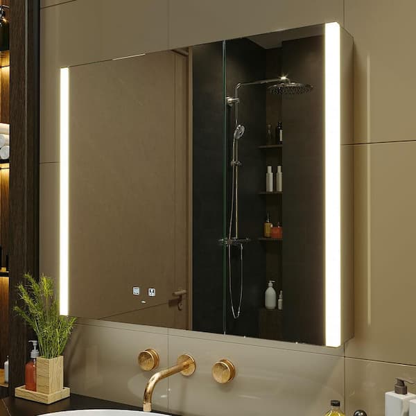31 in. W x 28 in. H Large Rectangular Wall Mount LED Lighted Medicine Cabinet with Mirror