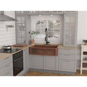 Mytilene Copper 36 in. 0-Hole Single Bowl Farmhouse Kitchen Sink with Floral Design Panel in Polished Antique Copper