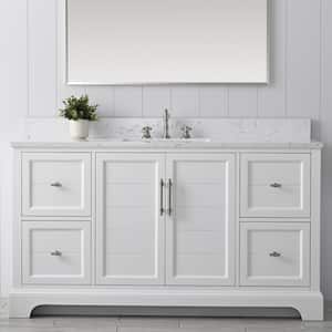 Chambery 60 in. W x 22 in. D x 34.5 in. H Bathroom Vanity in White with Engineered Marble Top