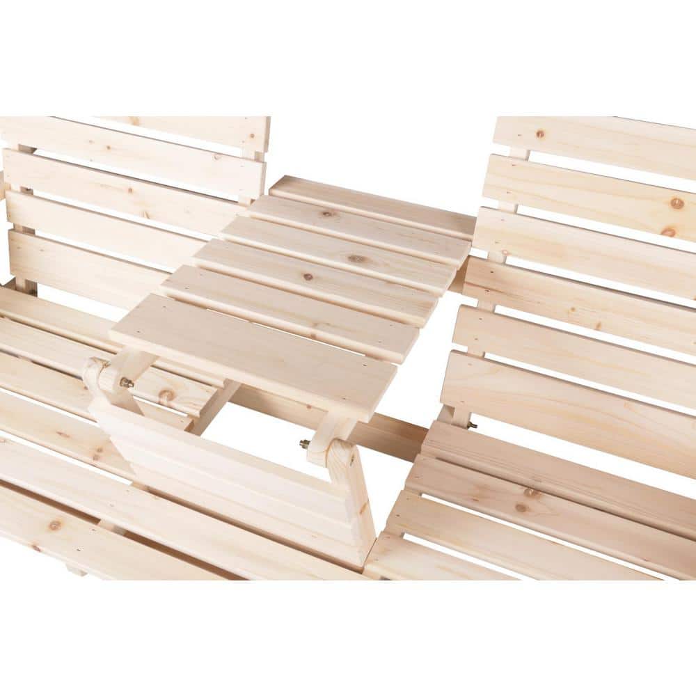 Natural Cedar/Fir Wood 3-Seat Bench with Foldable Table
