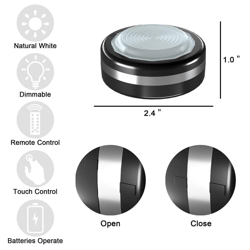 Wireless Black and White LED Puck Lights with Remote Control, 6-Pack