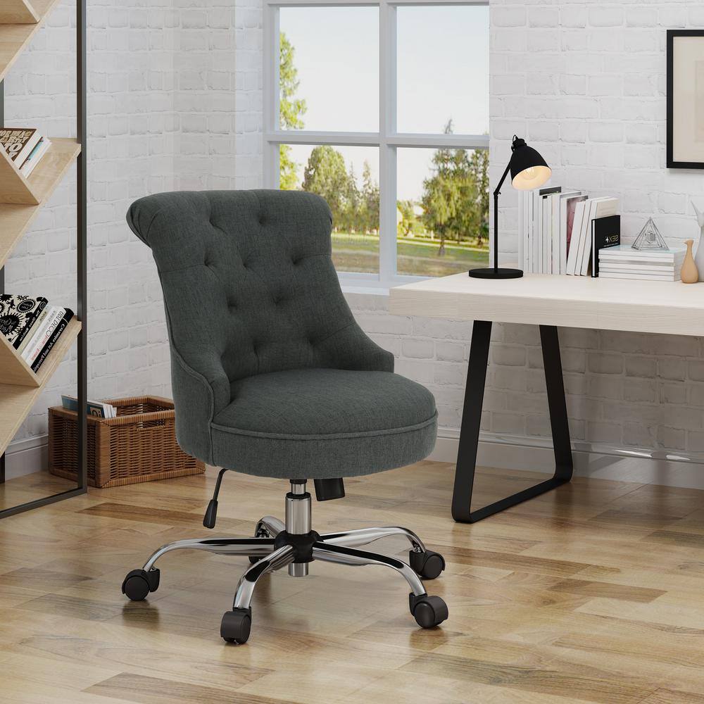 Grayson Modern Swivel Desk Chair in Dark Gray with Wood Accents