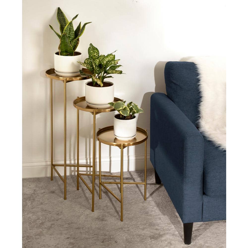 Ulani Gold Round Metal Nesting Accent Table Set