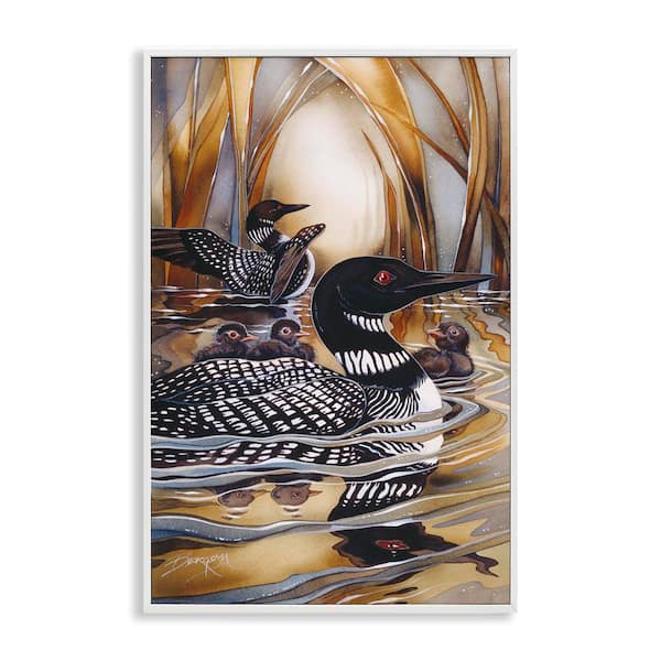 Stupell Industries Loon Family Among Pond Ripples by Jody Bergsma White Framed Animal Giclee Art Print 30 in. x 20 in.