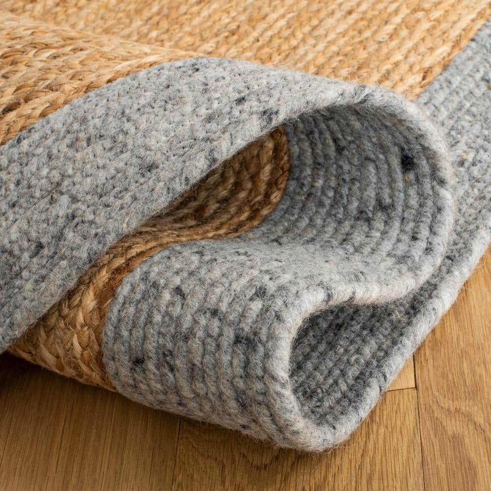 Gray and Natural Oval Braided Wool Cotton Rug 6' x 9'