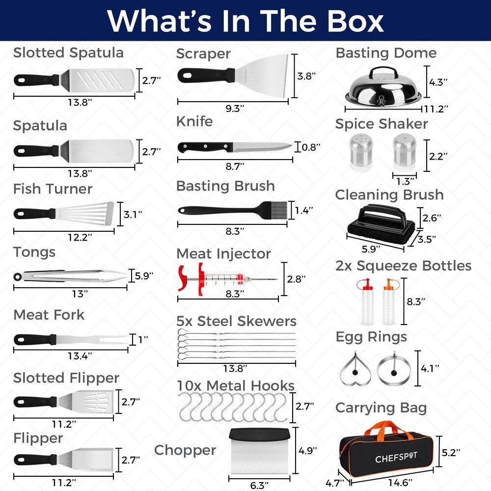 Commercial Chef 36 Piece Griddle Accessories for Blackstone Griddles - Flat Top Grill Accessories