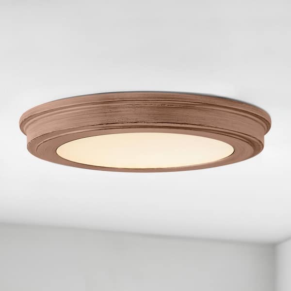 Commercial Electric 11 in. Dark Brown Wood 3CCT LED Round Flush Mount, Low Profile Ceiling Light (2-Pack)