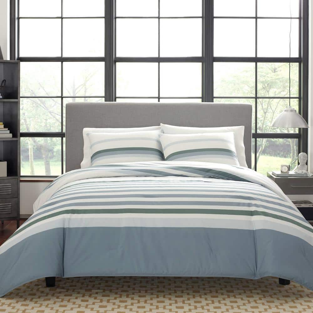 Lansier Twin XL Gray and White Cotton Duvet Cover Set