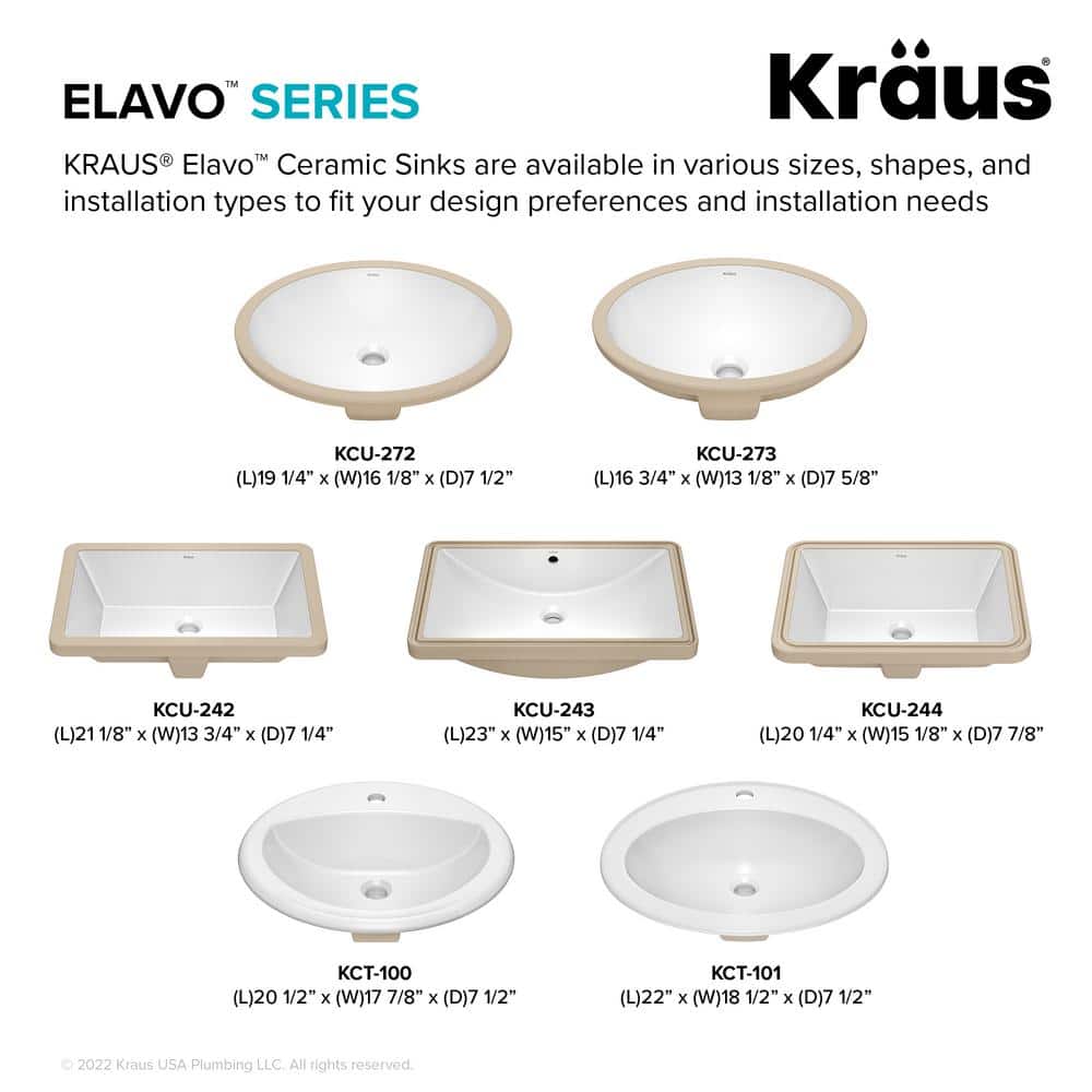 Elavo 23" White Ceramic Rectangular Undermount Bathroom Sink