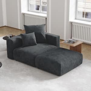 75 in. Square Arm Oversized 2-Piece Corduroy Deep Seat Modular Sectional Sofa Rearrangeable Couch with Ottoman in Black