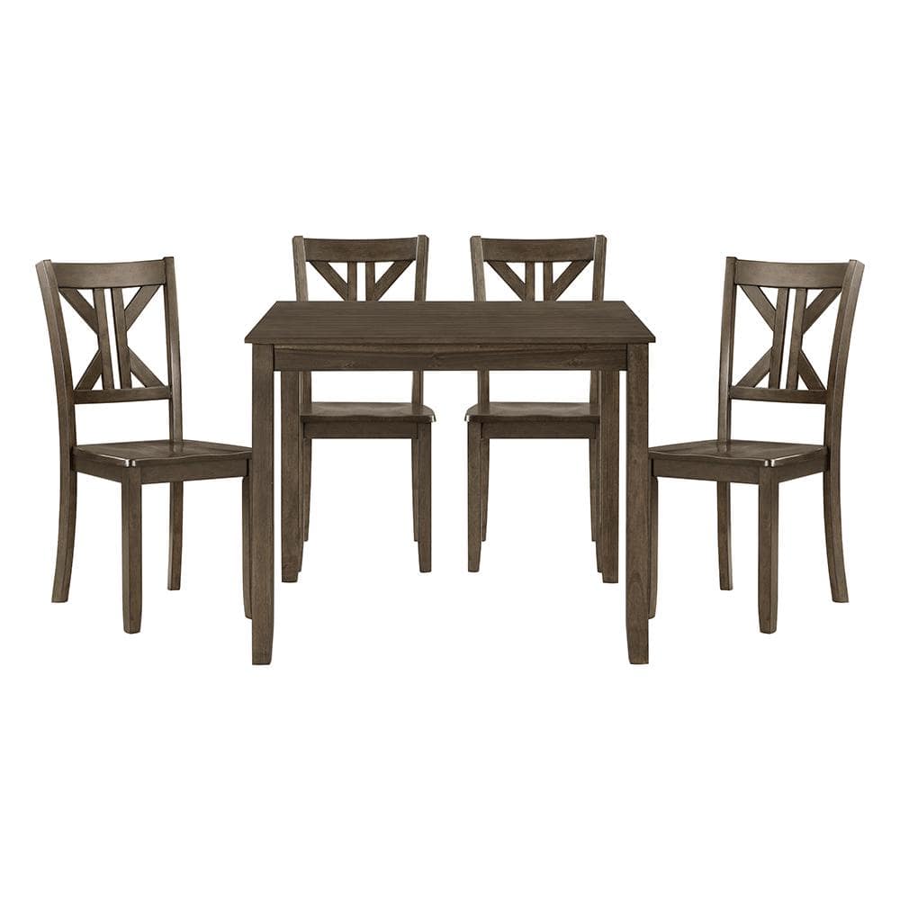 Ansel 5-Piece Charcoal Brown Finish Wood Top Dining Room Set Seats 4