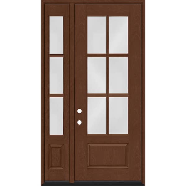 Steves & Sons Regency 53 in. x 96 in. 3/4-6 Lite Clear Glass RH Chestnut Stain Mahogany Fiberglass Prehung Front Door w/14in.SL