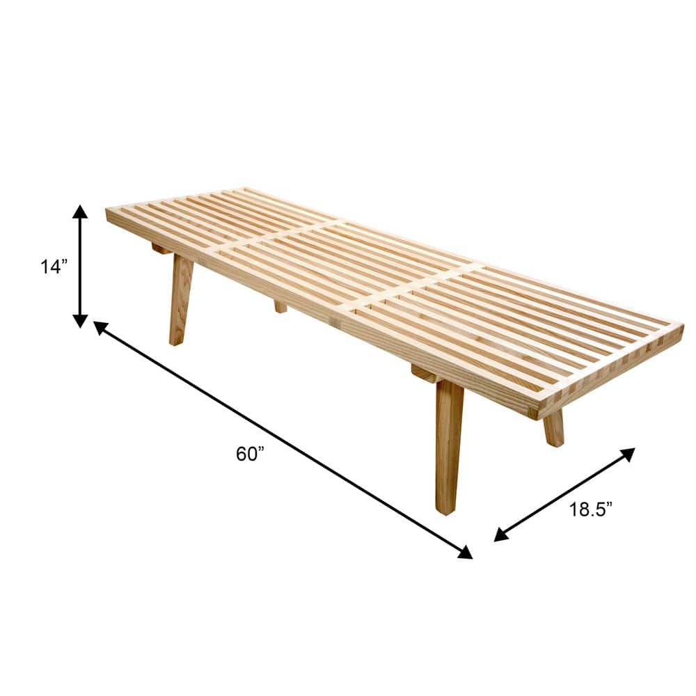 Mid-Century 5' Natural Wood Platform Bench