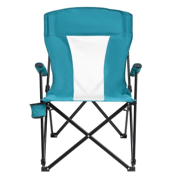 Unbranded Metal Outdoor Folding Mesh Quad Camping Chair, Portable Camping Stool with Cup Holder and Carry Bag in Blue
