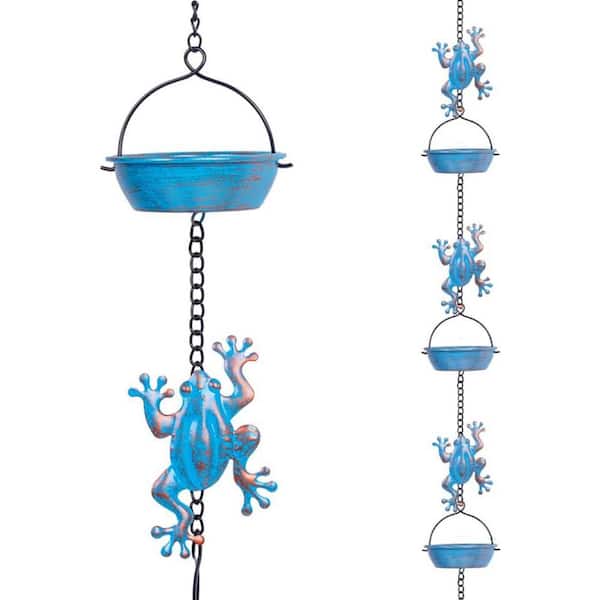 Rain Chain, 11.4FT Frog Rain Chains with 12 Cups Functional and Decorative Replacement Downspout Rain Chains for Outside