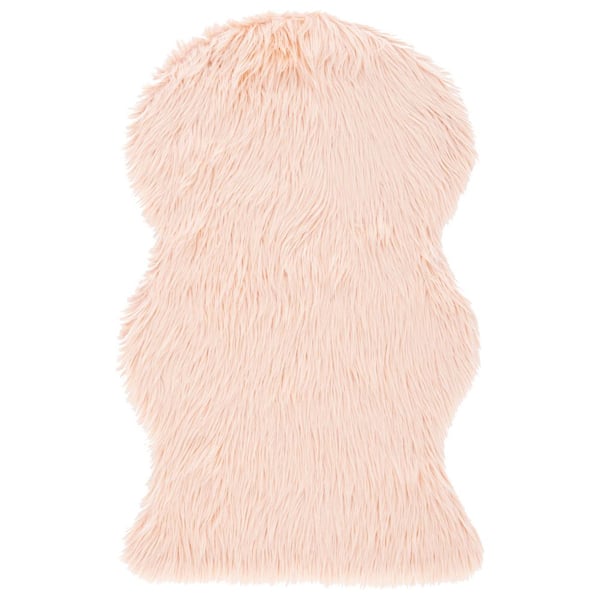Faux Sheep Skin 2 ft. x 3 ft. Light Pink Solid Color Gradient Area Rug