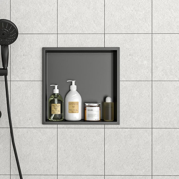 12 in. W x 12 in. H x 4 in. D Shower Niche Set of 1-Pieces in Gunmetal Black