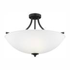 Geary 25 in. 4-Lights Midnight Matte Black Semi Flush Mount Convertible Pendant with LED Bulbs