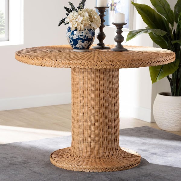 Farrow Light Honey Rattan Wicker Pedestal Dining Table Seats 4