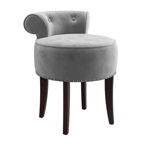 Hillsdale Furniture Lena Upholstered Vanity Stool, Steel Gray Velvet