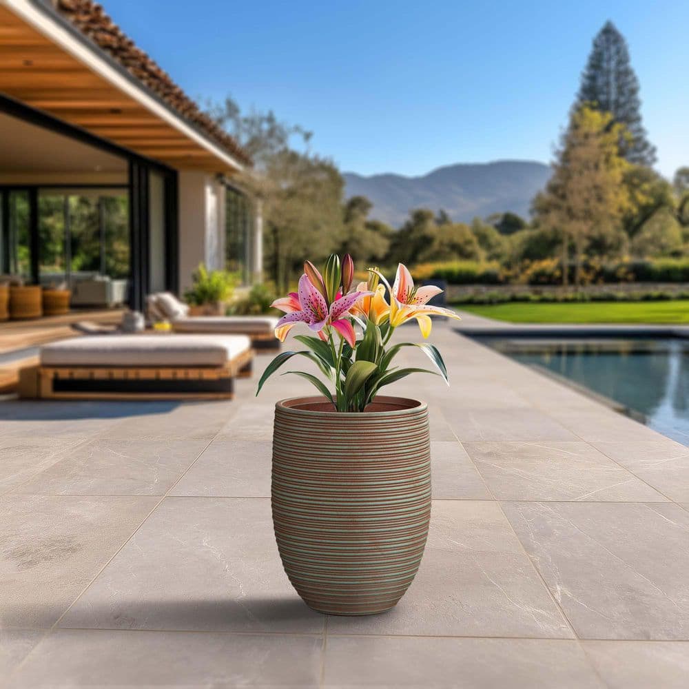 17 in. Large Muted Teal  (Enhanced Interior) Concrete Round Planter/Pot with Drainage Holes price history on PriceWatchPro