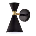1-Light Black Wall Sconce with Brass Accents