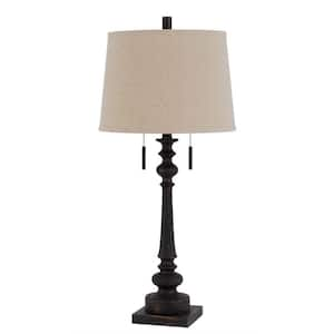 Charlie 31.5 in. Charcoal Integrated LED Candlestick Interior Lighting Table Lamp for Living Room w/Gray Linen Shade