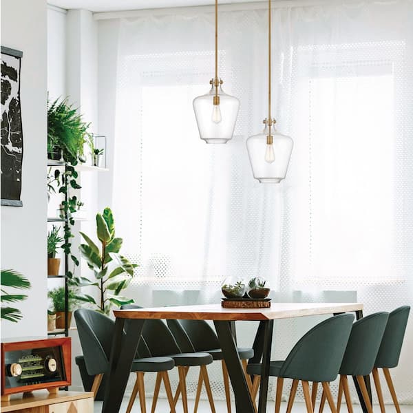 Daydream 60-Watt 1-Light Old Satin Brass Transitional Pendant Light with Clear Glass Shade and No Bulbs Included