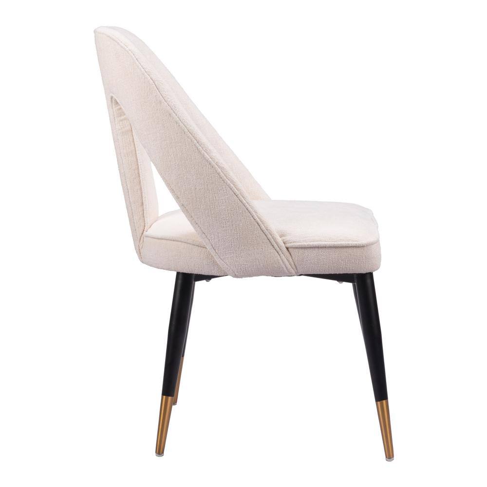 Ivory Plush Upholstered Dining Chair with Metal Legs