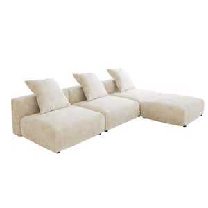 118.11 in. Square Arm Corduroy Velvet 4-Pieces Modular Free Combination Sectional Sofa with Ottoman in. Beige
