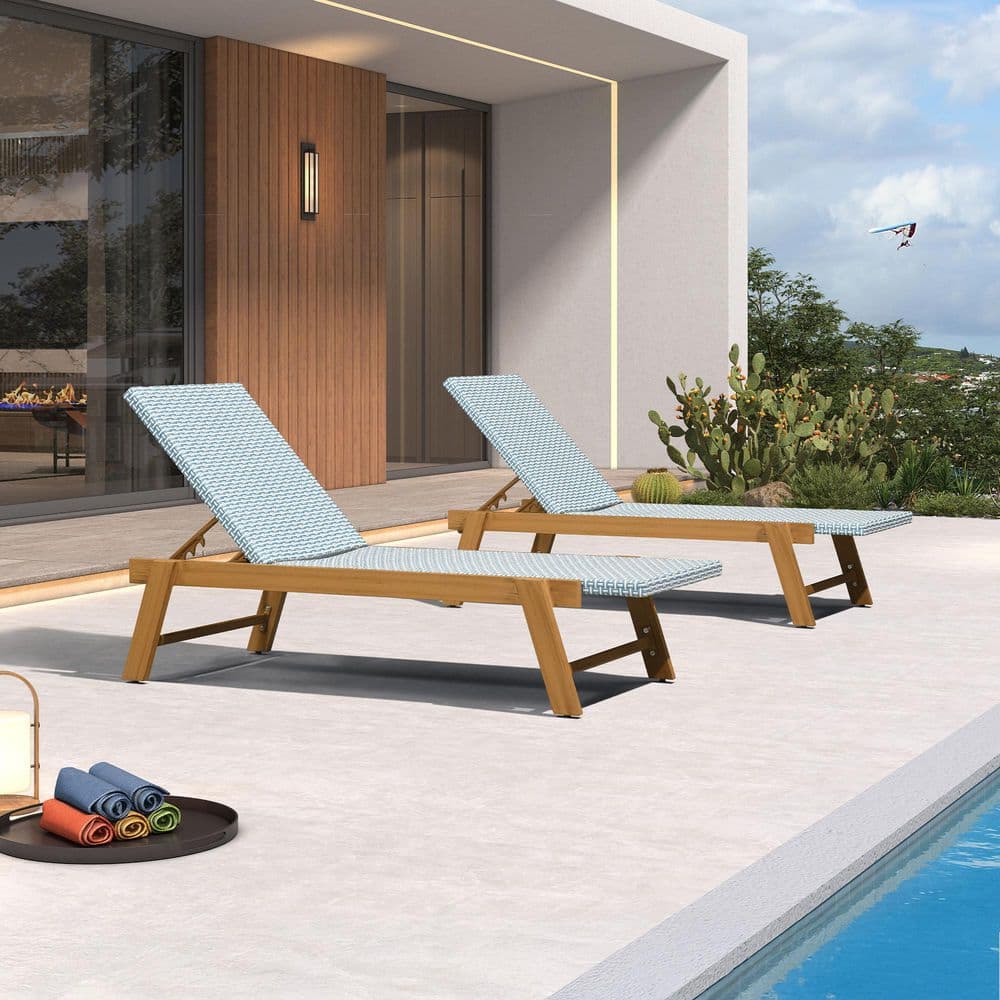 2 Pieces Extra Large French Wicker Teak Aluminum Frame Outdoor Chaise Lounge PE Rattan Adjustable Backrest Light Blue price history on PriceWatchPro